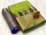 Womens Parrot Color Soft Cotton Silk Saree With Zari Work