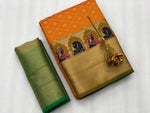 Womens Orange Color Soft Cotton Silk Saree With Zari Work