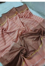 Chanderi Cotton Peach Color Plain Saree in crepe pattern With Blouse