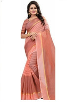Chanderi Cotton Peach Color Plain Saree in crepe pattern With Blouse