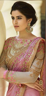 Womens Peach Color Catonic Rangoli Saree With Blouse