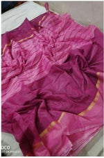 Chanderi Cotton Pink Color Plain Saree in crepe pattern With Blouse
