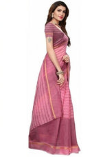 Chanderi Cotton Pink Color Plain Saree in crepe pattern With Blouse