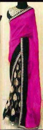 Womens Pink Color Georgette Saree With MirrorBloused Blouse