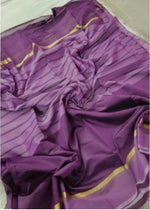 Chanderi Cotton Purple Color Plain Saree in crepe pattern With Blouse