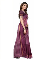 Chanderi Cotton Purple Color Plain Saree in crepe pattern With Blouse
