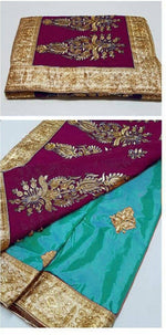 Womens Rama-Wine Color Georgette And Paper Silk Saree With Blouse