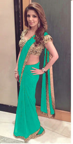 Womens Rama Color GEORGETTE Saree With Blouse