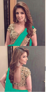 Womens Rama Color GEORGETTE Saree With Blouse