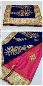 Womens Rani-NavyBlue  Color Georgette And Paper Silk Saree With Blouse