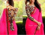 Womens Rani Color Georgette Saree With Blouse