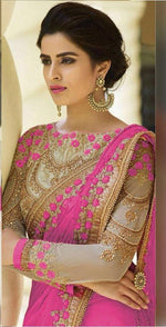 Womens Pink Color Catonic Rangoli Saree With Blouse