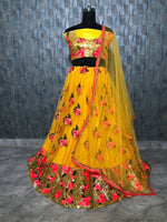 Womens Yellow Color Heavy Soft Mono Net Lehanga Choli