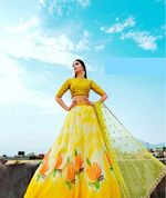 Womens Yellow Color Georgette Silk Lehanga Choli