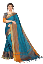 New Designer Cotton Silk Turquoise Saree