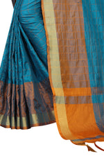 New Designer Cotton Silk Turquoise Saree