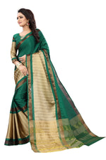 Women's New Designer Cotoon Green Silk Saree