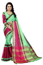 Women's New Designer Cotoon Green & Pink Silk Saree