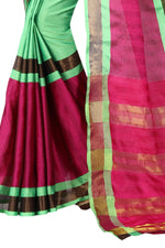 Women's New Designer Cotoon Green & Pink Silk Saree