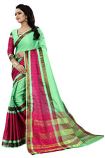 Women's New Designer Cotoon Green & Pink Silk Saree