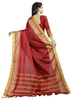 New Designer Cotton Red Silk Saree