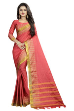 New Designer Cotton Peach Silk Saree