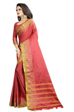 New Designer Cotton Peach Silk Saree