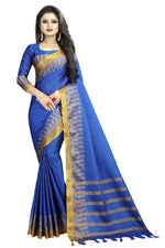 New Designer Cotton Blue Silk Saree
