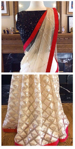 Womens Red Color Nailon Mono Net Saree With Blouse