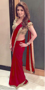 Womens Red Color GEORGETTE Saree With Blouse