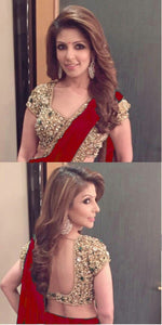 Womens Red Color GEORGETTE Saree With Blouse