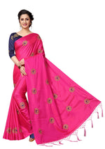 Womens Pink Color Poly Silk Saree With Embroidery Work