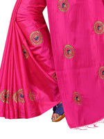 Womens Pink Color Poly Silk Saree With Embroidery Work