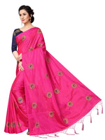 Womens Pink Color Poly Silk Saree With Embroidery Work