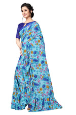 Womens Multi Blue Color Satin Georgette Saree With Ruffle Work