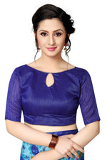 Womens Multi Blue Color Satin Georgette Saree With Ruffle Work