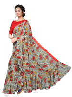 Womens Multi Red Color Satin Georgette Saree With Ruffle Work