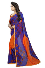 Womens Festive Design Shiffone Silk Printed Saree With Blouse