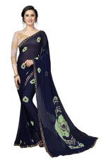 Womens Festive Design Shiffone Silk Printed Saree With Blouse