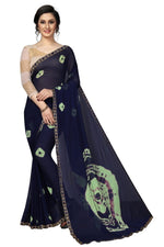 Womens Festive Design Shiffone Silk Printed Saree With Blouse