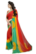 Womens Festive Design Shiffone Silk Printed Saree With Blouse