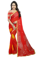 Womens Festive Design Shiffone Silk Printed Saree With Blouse