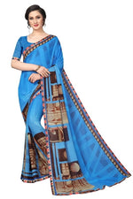 Womens Georgett Silk Printed Saree With Blouse