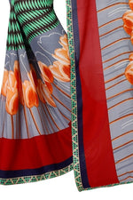 Womens Georgette Silk Printed Saree With Blouse