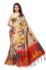 Women's Khadi Kalamkari Printed Saree With Blouse