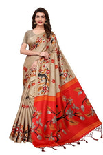 Womens Khadi Kalamkari Printed Saree With Blouse