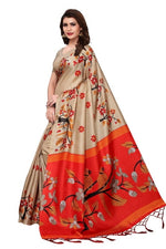 Womens Khadi Kalamkari Printed Saree With Blouse