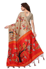 Womens Khadi Kalamkari Printed Saree With Blouse