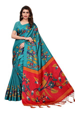 Womens Khadi Kalamkari Printed Saree With Blouse