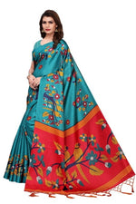 Womens Khadi Kalamkari Printed Saree With Blouse